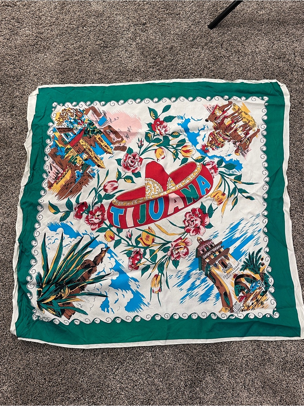 Vintage Tijuana Scarf Square Vibrant Colors and Historical Images